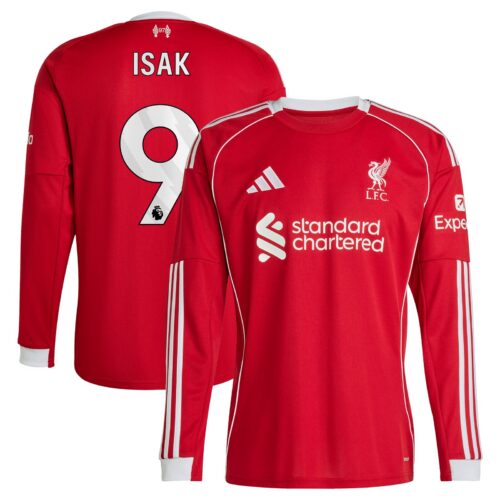 Liverpool adidas Home Shirt 2025-26 - Long sleeve with Isak 9 printing