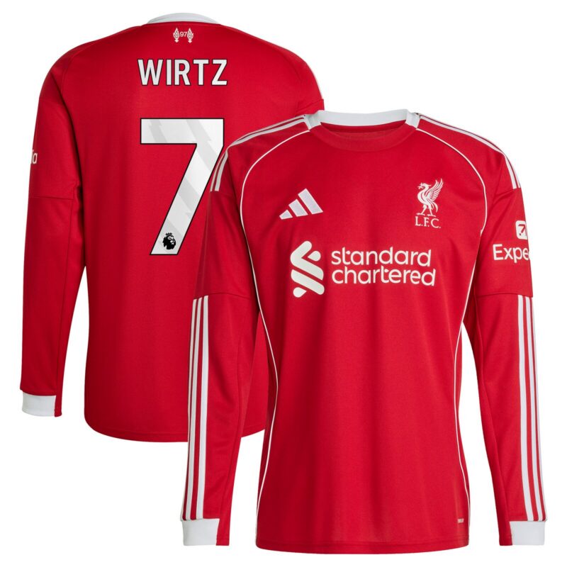 Liverpool adidas Home Replica Shirt 2025-26 - Long sleeve with Wirtz 7 printing