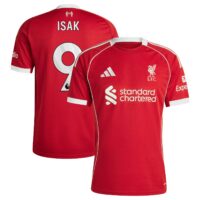 Liverpool adidas Home Shirt 2025-26 with Isak 9 printing