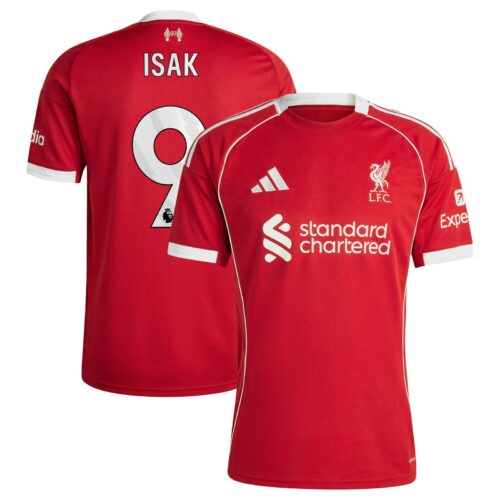 Liverpool adidas Home Shirt 2025-26 with Isak 9 printing