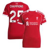 Liverpool adidas Home Shirt 2025-26 - Womens with Champions 25 printing