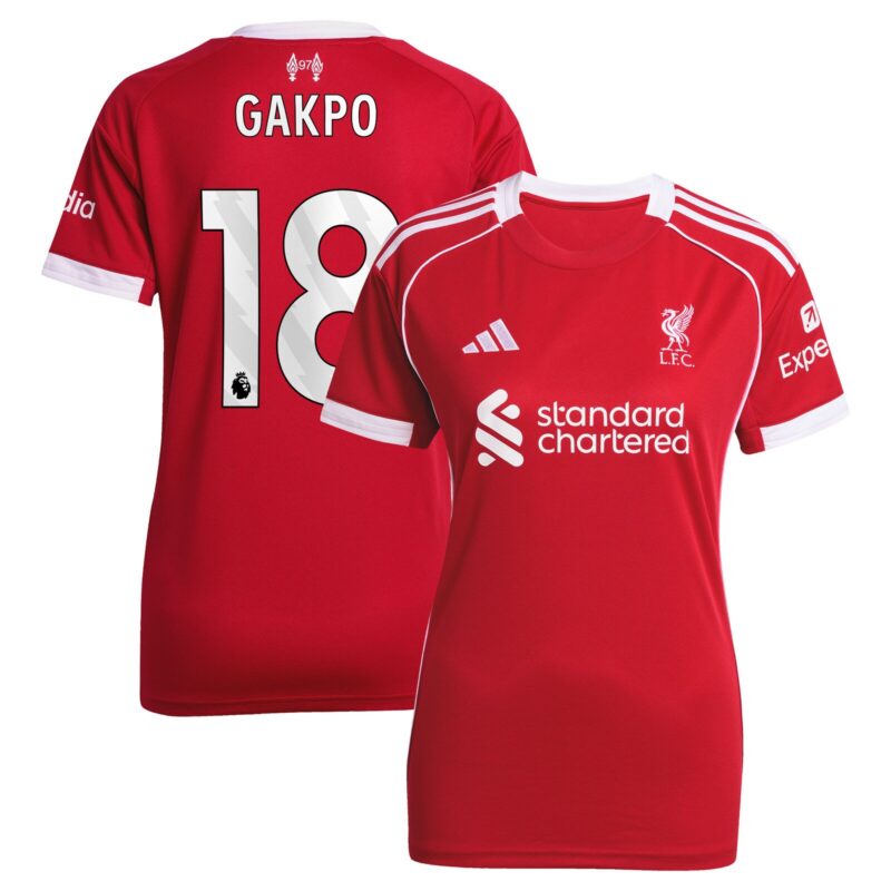 Liverpool adidas Home Shirt 2025-26 - Womens with Gakpo 18 printing