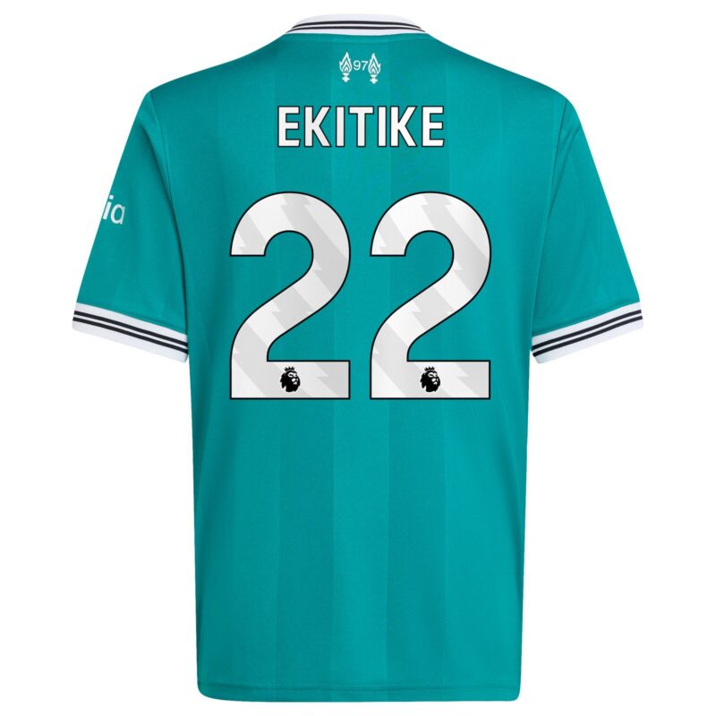 Liverpool adidas Third Shirt 2025-26 - Kids with Ekitike 22 printing