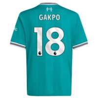 Liverpool adidas Third Shirt 2025-26 - Kids with Gakpo 18 printing