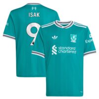 Liverpool adidas Third Shirt 2025-26 - Kids with Isak 9 printing