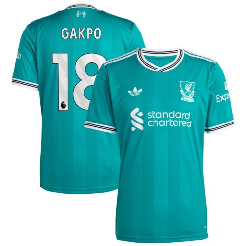 Liverpool adidas Third Shirt 2025-26 with Gakpo 18 printing