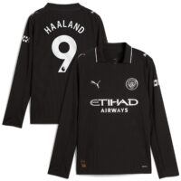 Manchester City PUMA Away Shirt 2025-26 - Long Sleeve - Kids with Haaland 9 printing