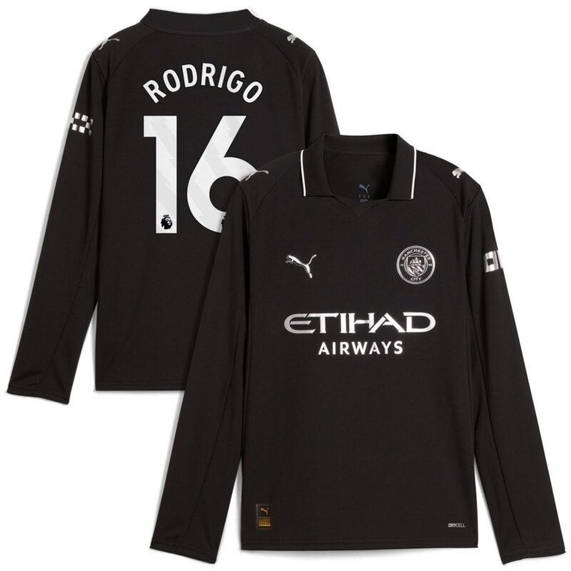 Manchester City PUMA Away Shirt 2025-26 - Long Sleeve - Kids with Rodrigo 16 printing