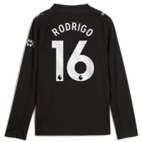 Manchester City PUMA Away Shirt 2025-26 - Long Sleeve - Kids with Rodrigo 16 printing