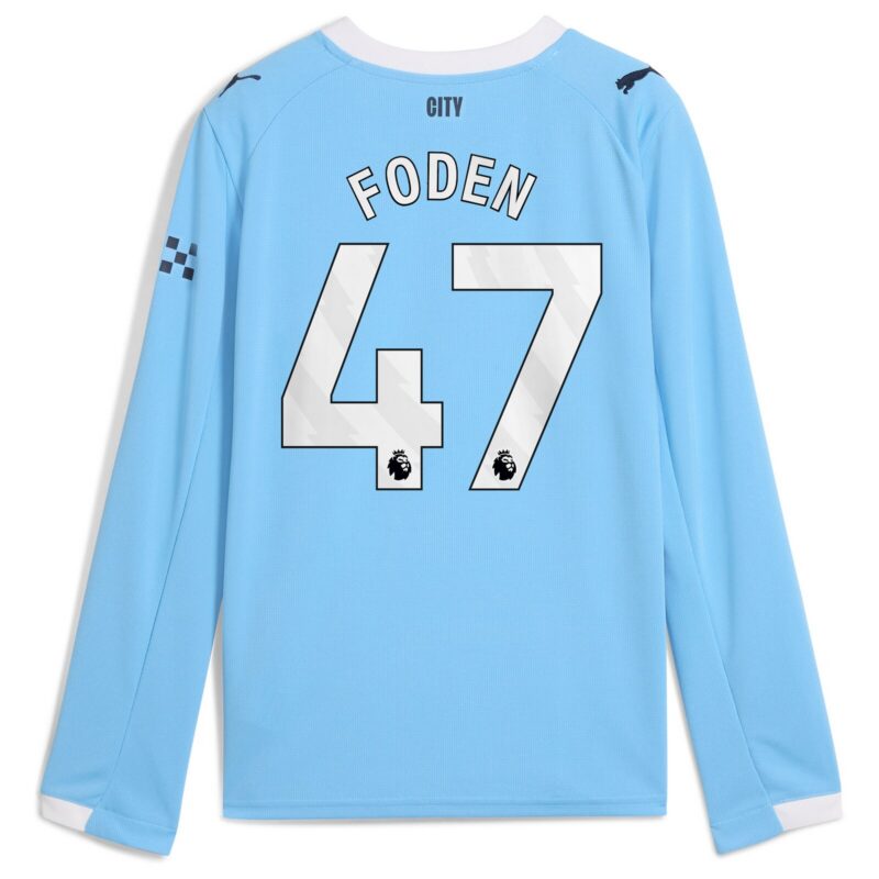 Manchester City PUMA Home Shirt 2025-26 - Long Sleeve - Kids with Foden 47 printing
