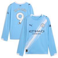 Manchester City PUMA Home Shirt 2025-26 - Long Sleeve - Kids with Haaland 9 printing