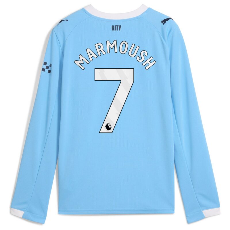 Manchester City PUMA Home Shirt 2025-26 - Long Sleeve - Kids with Marmoush 7 printing