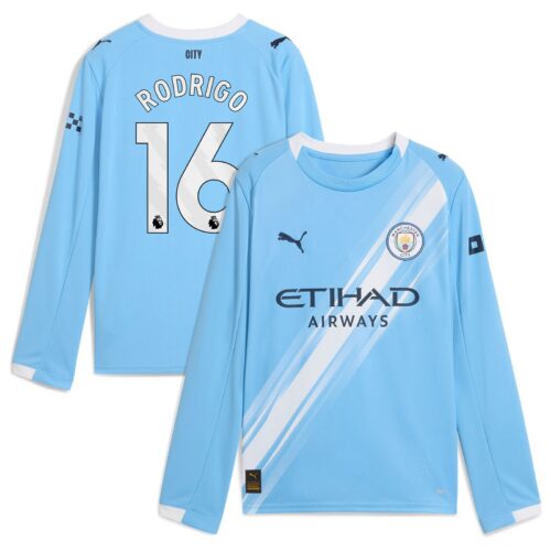 A2B image: manchester-city-puma-home-shirt-2025-26-long-sleeve-kids-with-rodrigo-16-printing Manchester City PUMA Home Shirt 2025-26 - Long Sleeve - Kids with Rodrigo 16 printing