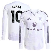 Manchester United adidas Away Authentic Shirt 2025-26 - Long Sleeve with Cunha 10 printing