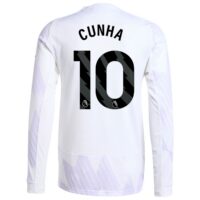 Manchester United adidas Away Authentic Shirt 2025-26 - Long Sleeve with Cunha 10 printing