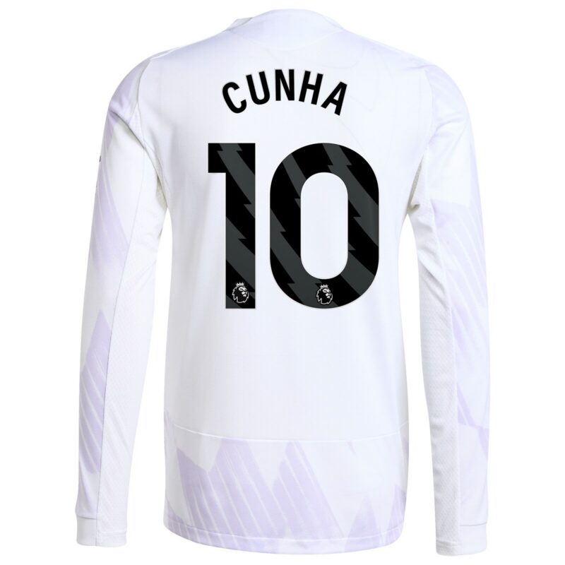 Manchester United adidas Away Authentic Shirt 2025-26 - Long Sleeve with Cunha 10 printing