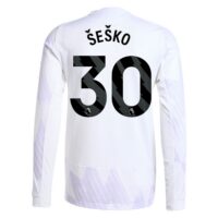 Manchester United adidas Away Authentic Shirt 2025-26 - Long Sleeve with Šeško 30 printing