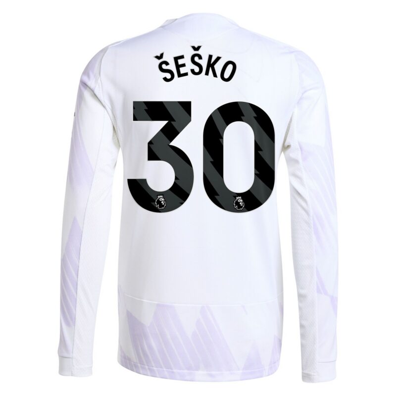 Manchester United adidas Away Authentic Shirt 2025-26 - Long Sleeve with Šeško 30 printing