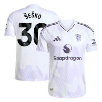 Manchester United adidas Away Authentic Shirt 2025-26 with Šeško 30 printing
