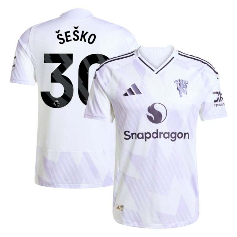 Manchester United adidas Away Authentic Shirt 2025-26 with Šeško 30 printing