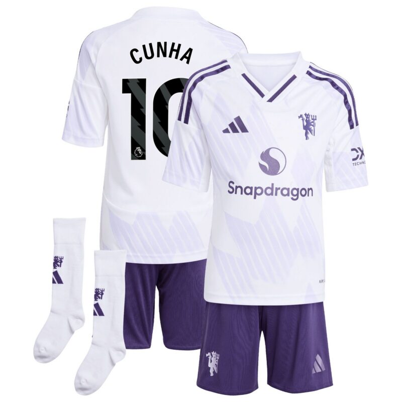 Manchester United adidas Away Minikit 2025-26 with Cunha 10 printing