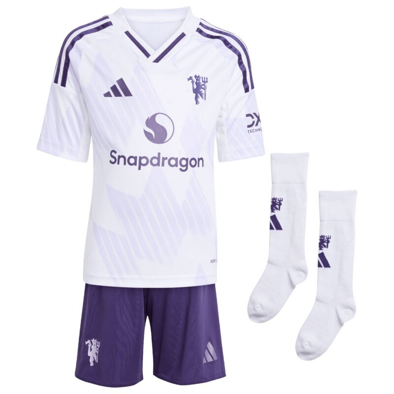 Manchester United adidas Away Minikit 2025-26 with Mainoo 37 printing