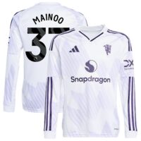 Manchester United adidas Away Shirt 2025-26 - Kids - Long Sleeve with Mainoo 37 printing