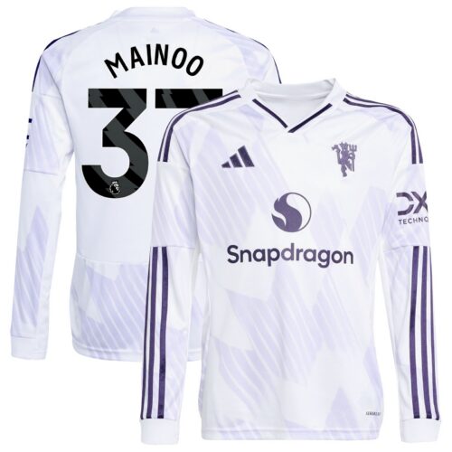 A2B image: manchester-united-adidas-away-shirt-2025-26-kids-long-sleeve-with-mainoo-37-printing Manchester United adidas Away Shirt 2025-26 - Kids - Long Sleeve with Mainoo 37 printing