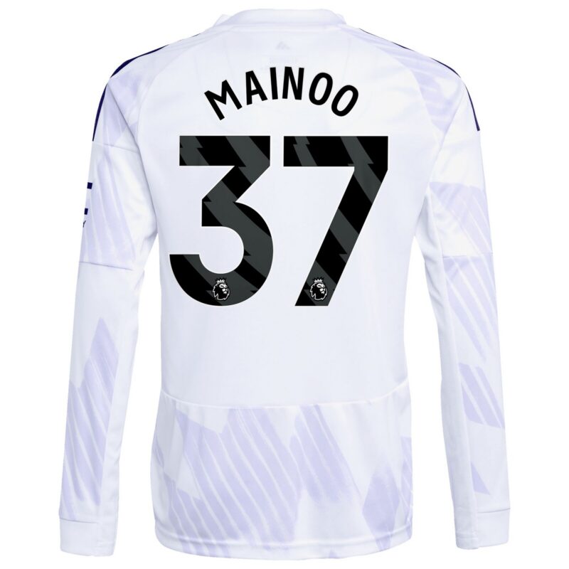 Manchester United adidas Away Shirt 2025-26 - Kids - Long Sleeve with Mainoo 37 printing