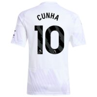 Manchester United adidas Away Shirt 2025-26 - Kids with Cunha 10 printing