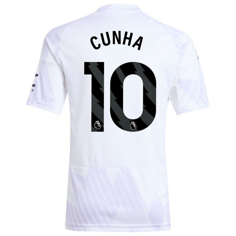 Manchester United adidas Away Shirt 2025-26 - Kids with Cunha 10 printing
