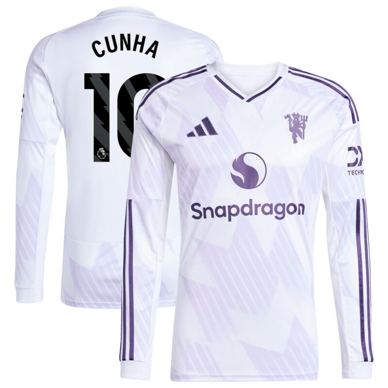 Manchester United adidas Away Shirt 2025-26 - Long sleeve with Cunha 10 printing