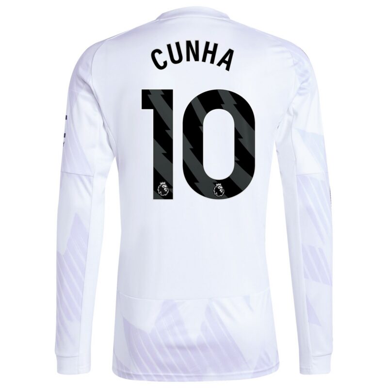 Manchester United adidas Away Shirt 2025-26 - Long sleeve with Cunha 10 printing