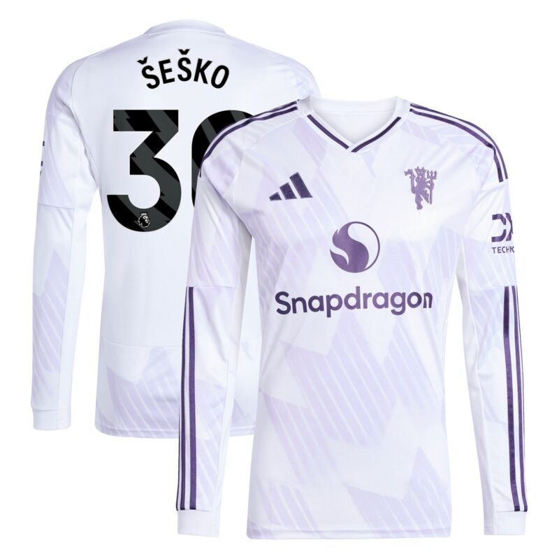 Manchester United adidas Away Shirt 2025-26 - Long sleeve with Šeško 30 printing
