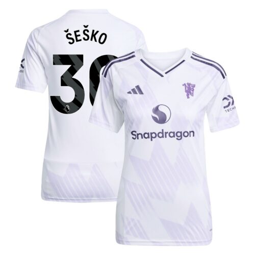 Manchester United adidas Away Shirt 2025-26 - Womens with Šeško 30 printing