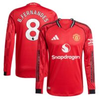 Manchester United adidas Home Authentic Shirt 2025-26 - Long sleeve with B. Fernandes 8 printing