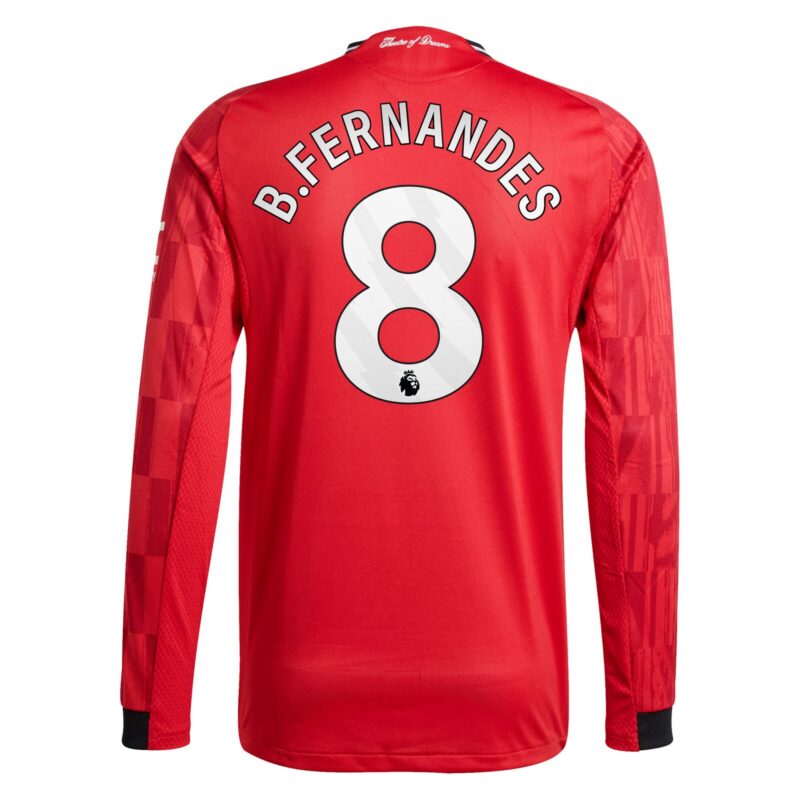 Manchester United adidas Home Authentic Shirt 2025-26 - Long sleeve with B. Fernandes 8 printing