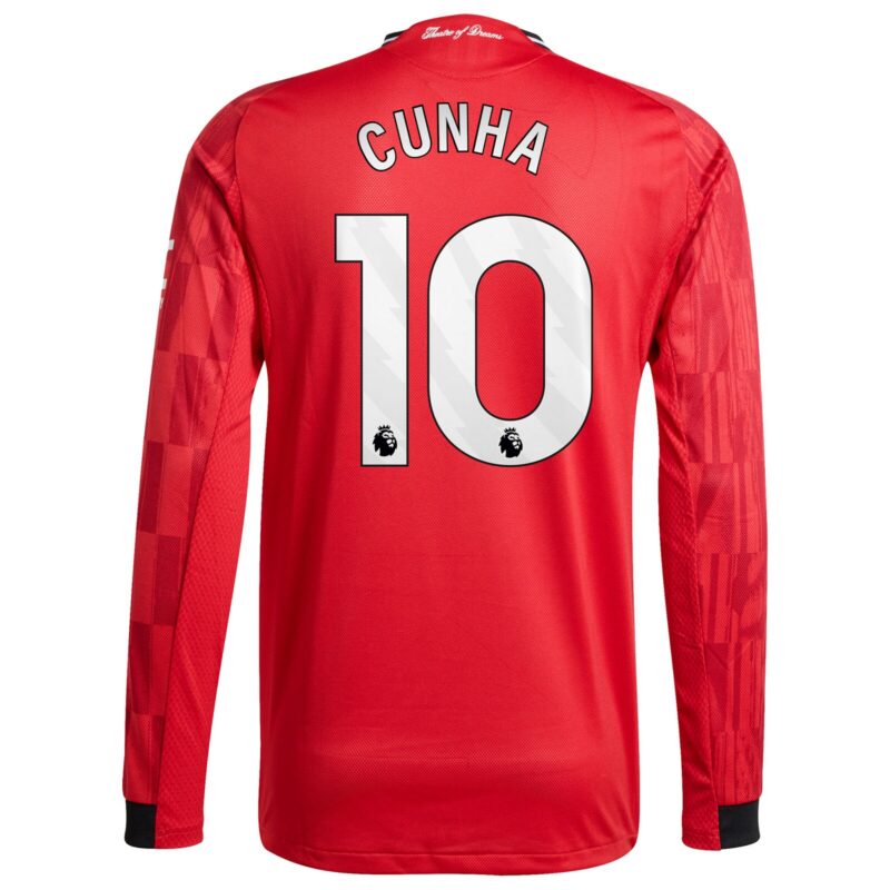 Manchester United adidas Home Authentic Shirt 2025-26 - Long sleeve with Cunha 10 printing