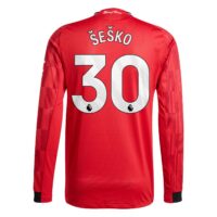 Manchester United adidas Home Authentic Shirt 2025-26 - Long sleeve with Šeško 30 printing