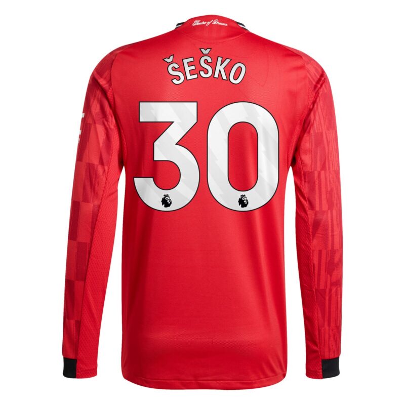 Manchester United adidas Home Authentic Shirt 2025-26 - Long sleeve with Šeško 30 printing