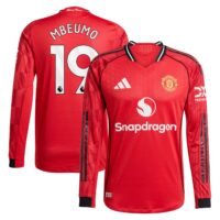 Manchester United adidas Home Authentic Shirt 2025-26 - Long sleeve with Mbeumo 19 printing
