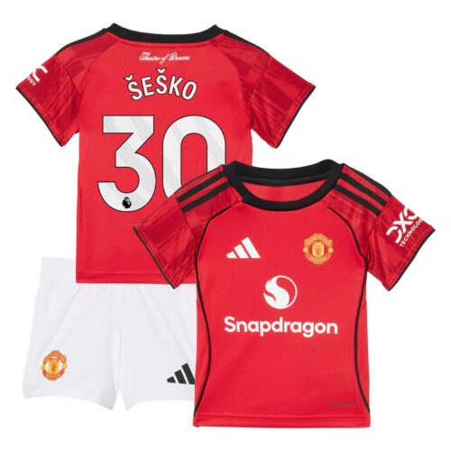 A2B image: manchester-united-adidas-home-babykit-2025-26-with-sesko-30-printing Manchester United adidas Home Babykit 2025-26 with Šeško 30 printing