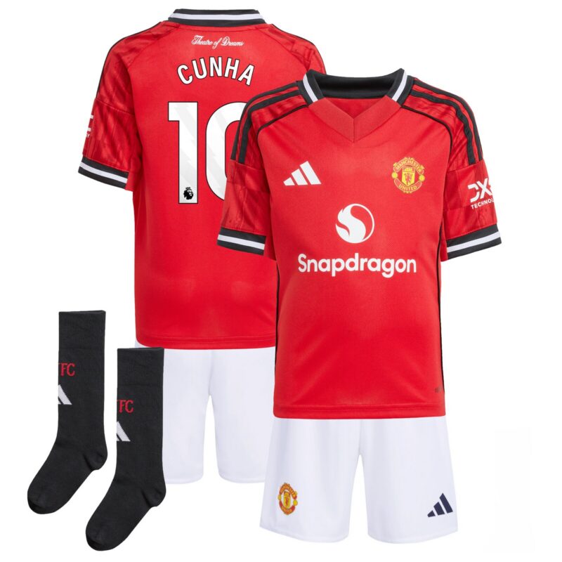 Manchester United adidas Home Minikit 2025-26 with Cunha 10 printing