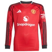 Manchester United adidas Home Shirt 2025-26 - Kids - Long Sleeve with Cunha 10 printing