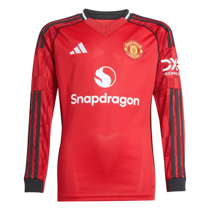 Manchester United adidas Home Shirt 2025-26 - Kids - Long Sleeve with Šeško 30 printing