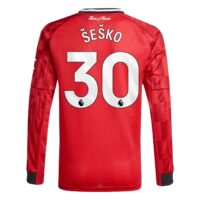 Manchester United adidas Home Shirt 2025-26 - Kids - Long Sleeve with Šeško 30 printing