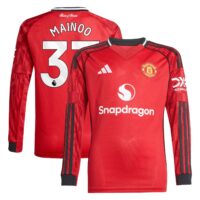Manchester United adidas Home Shirt 2025-26 - Kids - Long Sleeve with Mainoo 37 printing