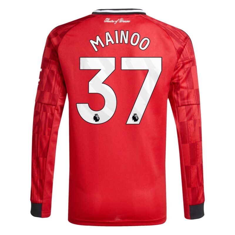 Manchester United adidas Home Shirt 2025-26 - Kids - Long Sleeve with Mainoo 37 printing