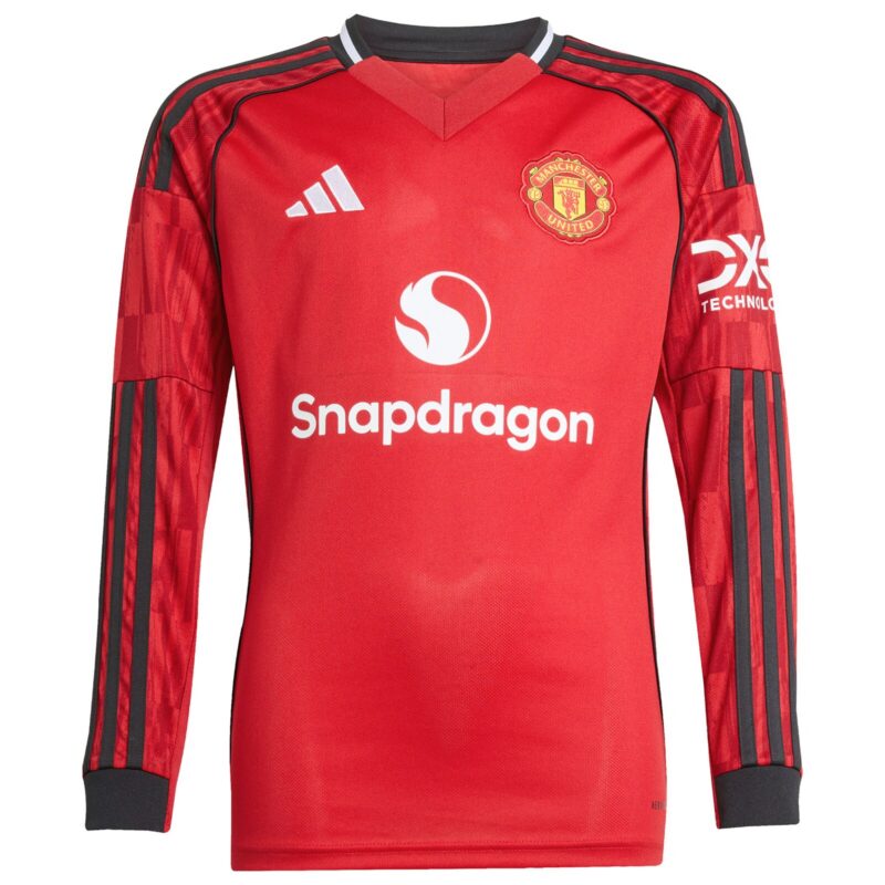Manchester United adidas Home Shirt 2025-26 - Kids - Long Sleeve with Toone 7 printing