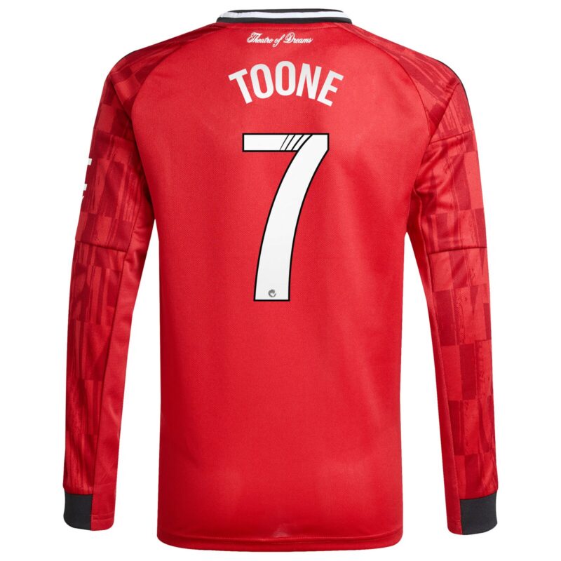 Manchester United adidas Home Shirt 2025-26 - Kids - Long Sleeve with Toone 7 printing